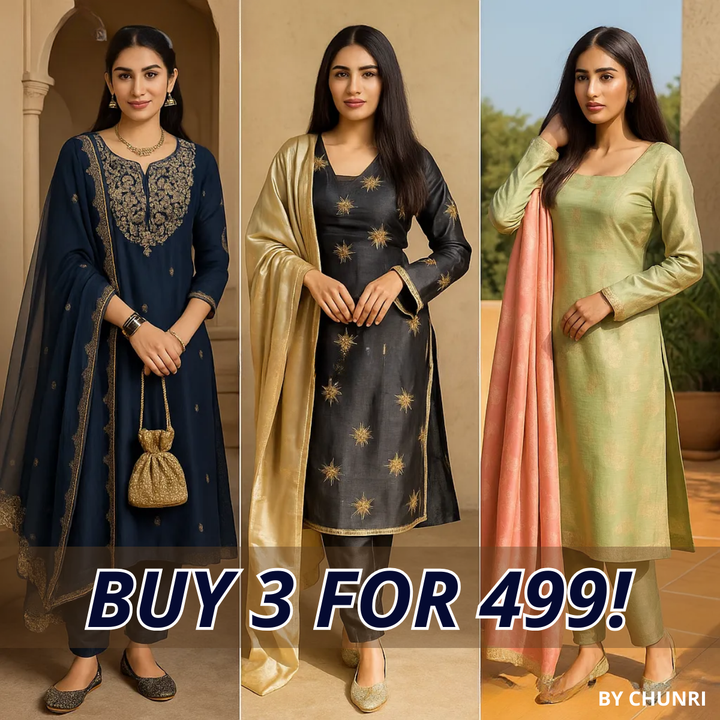 PACK OF 3 | Stylish Women’s Suit Set with Matching Dupatta | Perfect for Festivals & Parties | SD-05