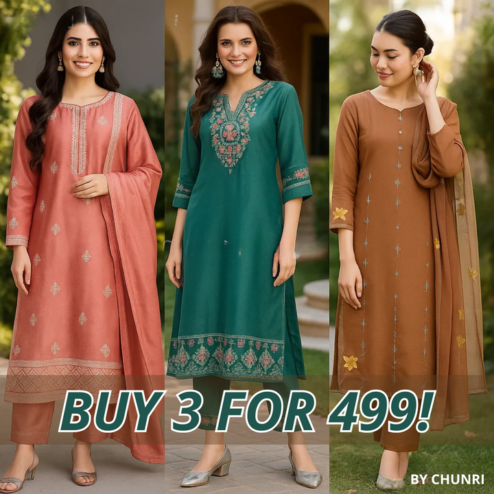 PACK OF 3 | Stylish Women’s Suit Set with Matching Dupatta | Perfect for Festivals & Parties | SD-07