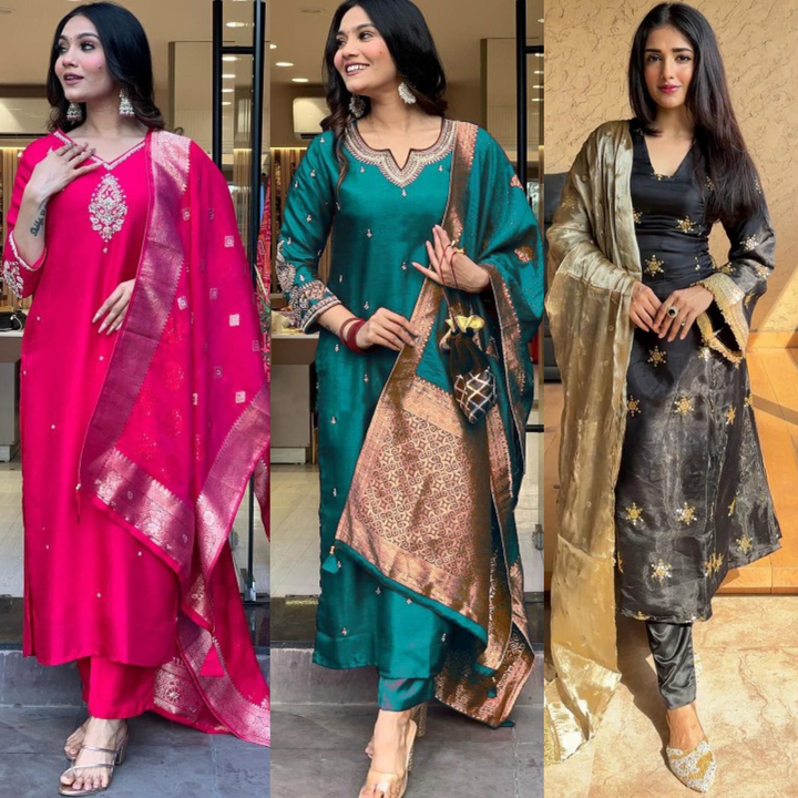 PACK OF 3 | Stylish Women’s Suit Set with Matching Dupatta | Perfect for Festivals & Parties | SD-10