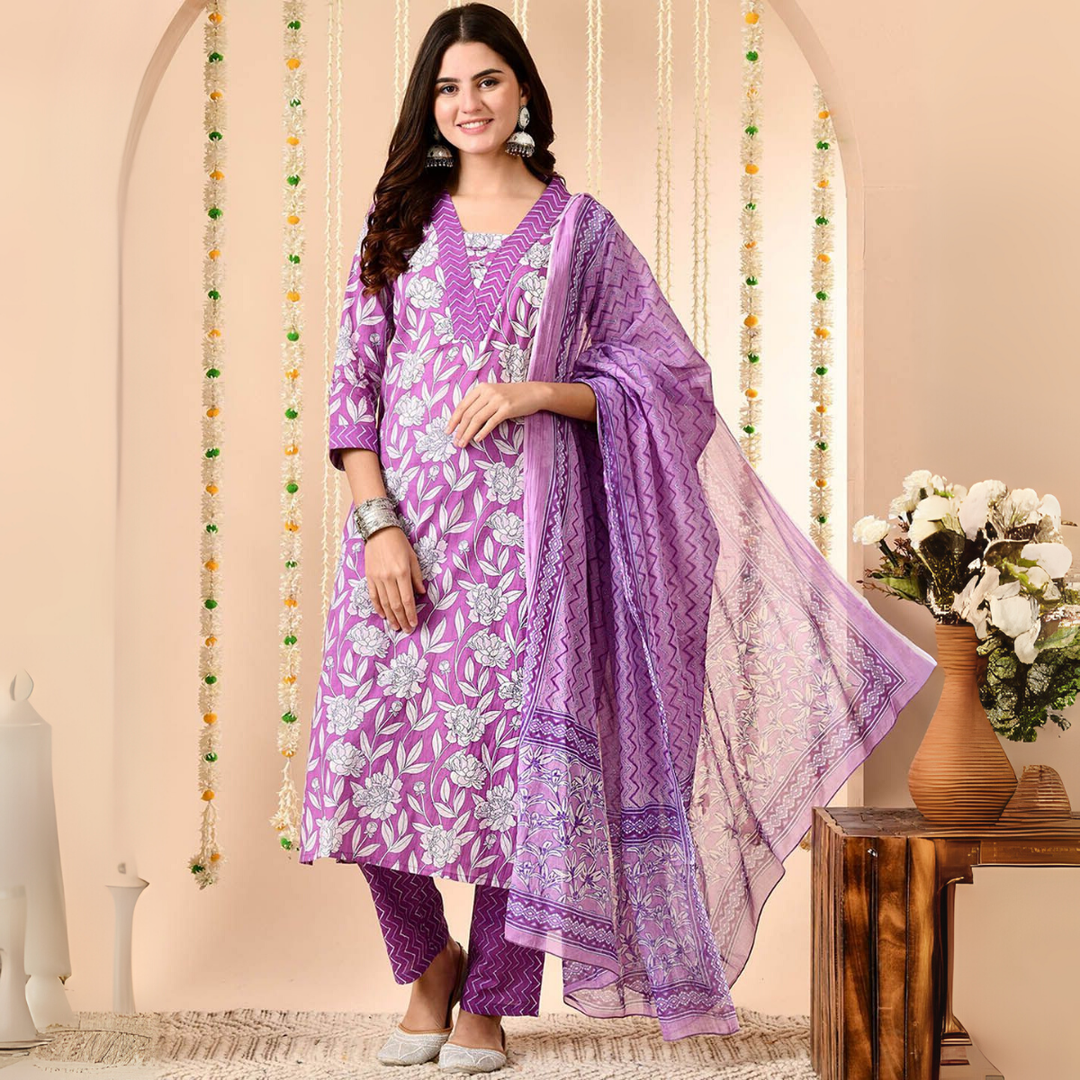 Comfort Meets Style: Women’s 3 Pack Cotton Kurta Set with Dupatta for Everyday Elegance| CK-04