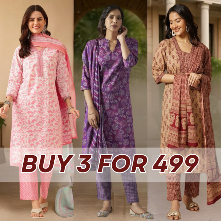 Cotton Kurti Set for Women – Ethnic Printed 3-Piece Combo | EP-01