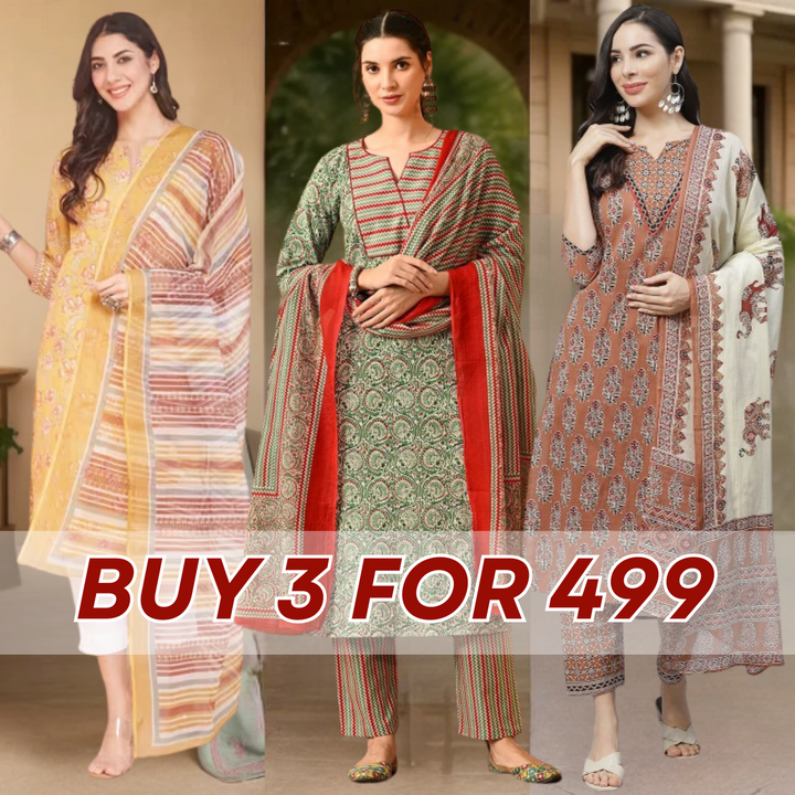 Cotton Kurti Set for Women – Ethnic Printed 3-Piece Combo | EP-04