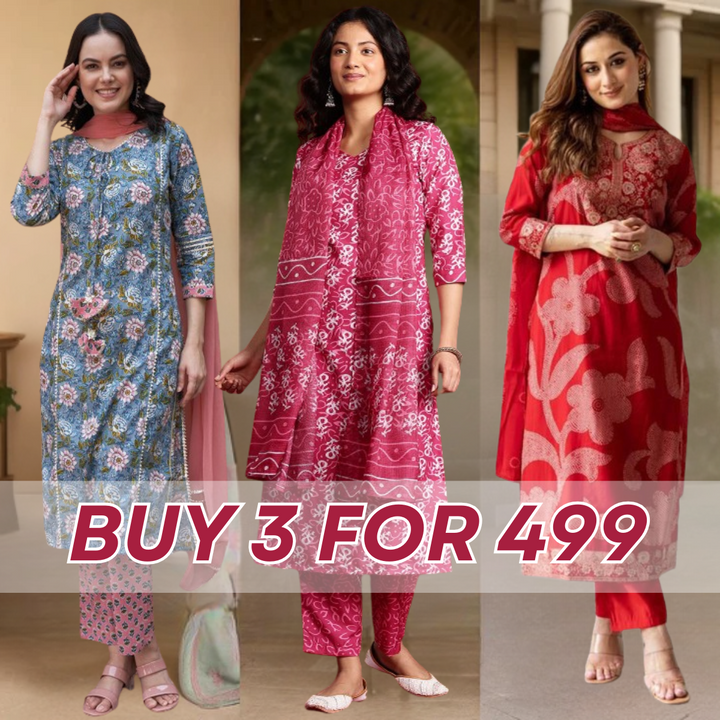 Cotton Kurti Set for Women – Ethnic Printed 3-Piece Combo | EP-02
