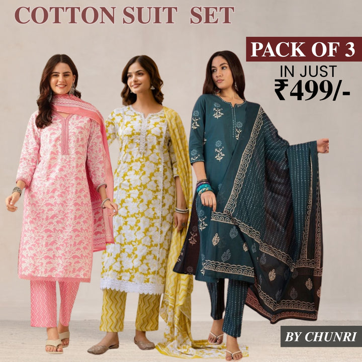 Exclusive 3-Piece Cotton Kurta Sets with Dupatta – Shop the Combo Sale Now | FP-04