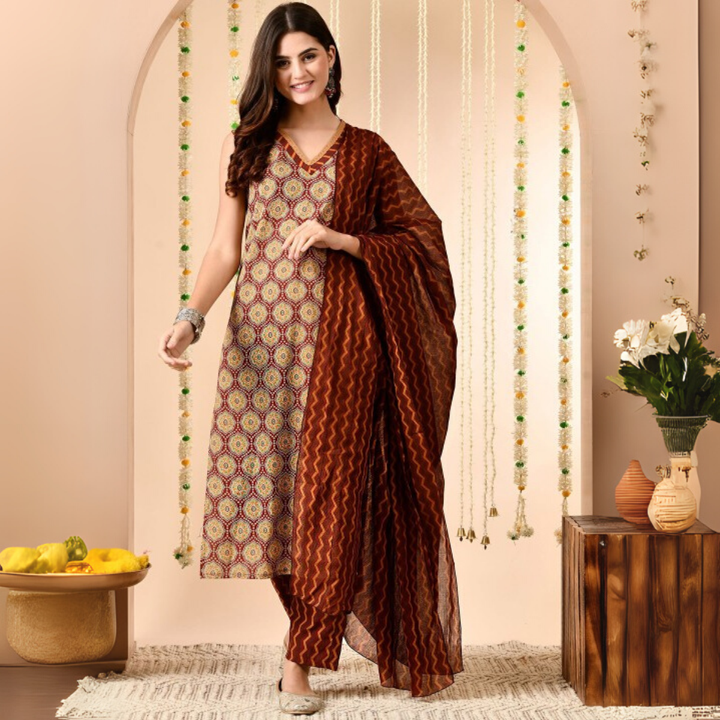Comfort Meets Style: Women’s 3 Pack Cotton Kurta Set with Dupatta for Everyday Elegance| CK-05