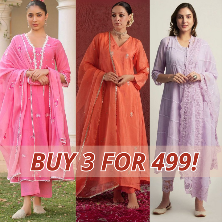 Elegant 3-Piece Women Kurti Set with Dupatta Combo Pack – Stylish, Comfortable & Versatile Ethnic Wear | KS-03
