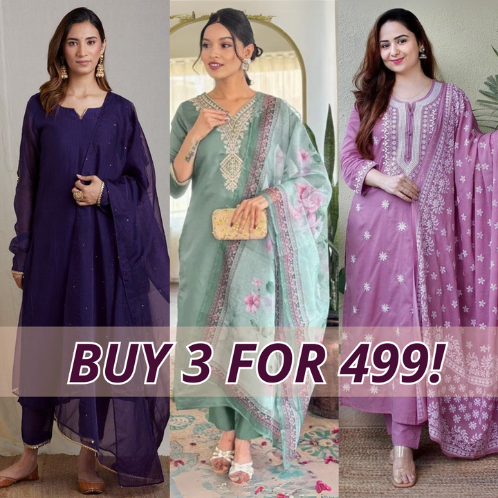 Elegant 3-Piece Women Kurti Set with Dupatta Combo Pack – Stylish, Comfortable & Versatile Ethnic Wear | KS-04