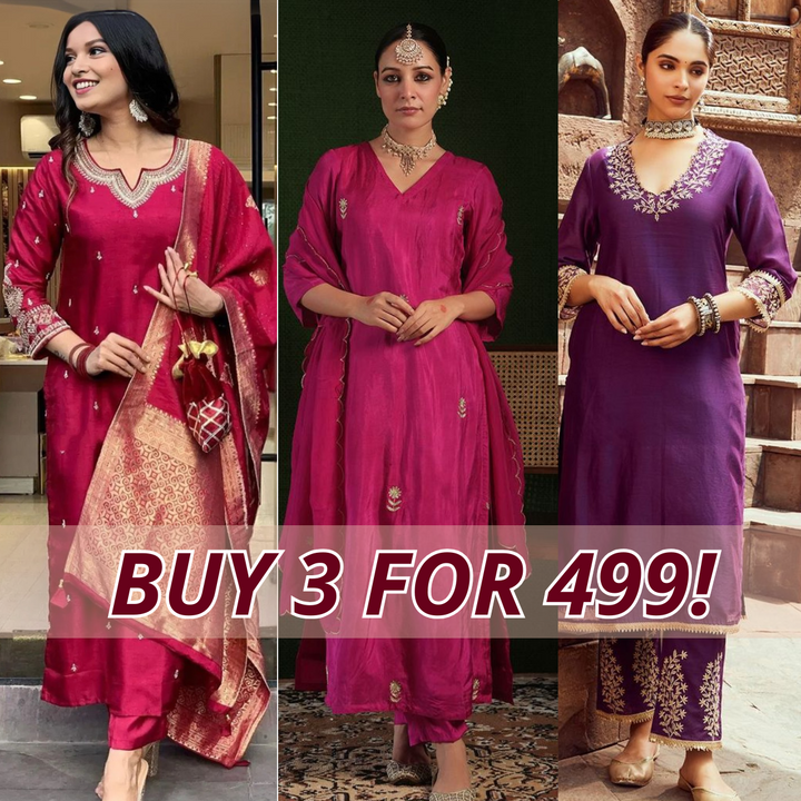 Elegant 3-Piece Women Kurti Set with Dupatta Combo Pack – Stylish, Comfortable & Versatile Ethnic Wear | KS-05