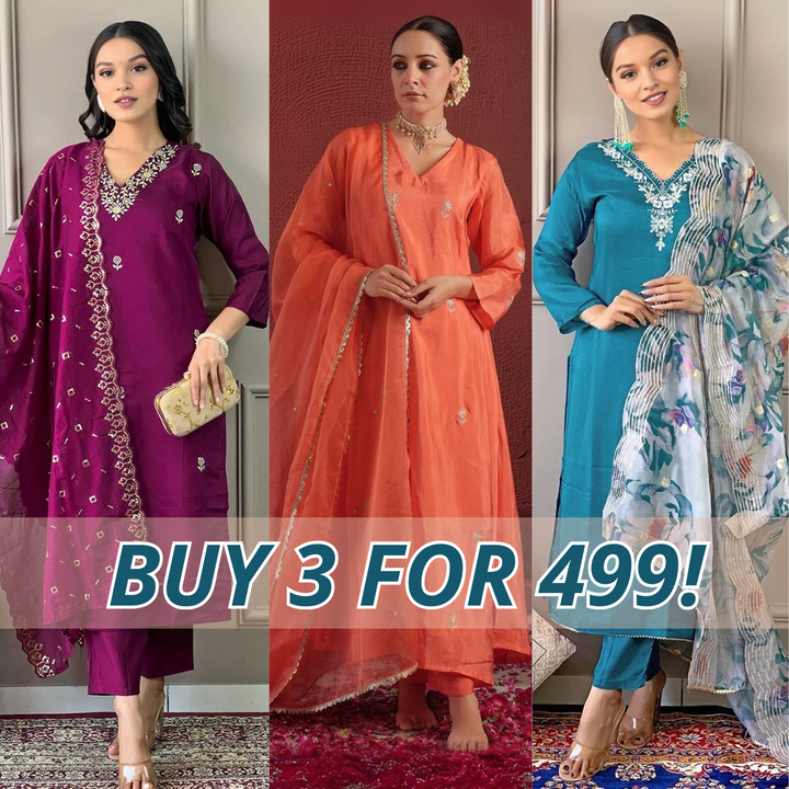 Elegant 3-Piece Women Kurti Set with Dupatta Combo Pack – Stylish, Comfortable & Versatile Ethnic Wear | KS-06