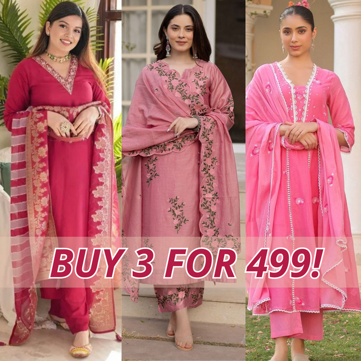 Elegant 3-Piece Women Kurti Set with Dupatta Combo Pack – Stylish, Comfortable & Versatile Ethnic Wear | KS-08
