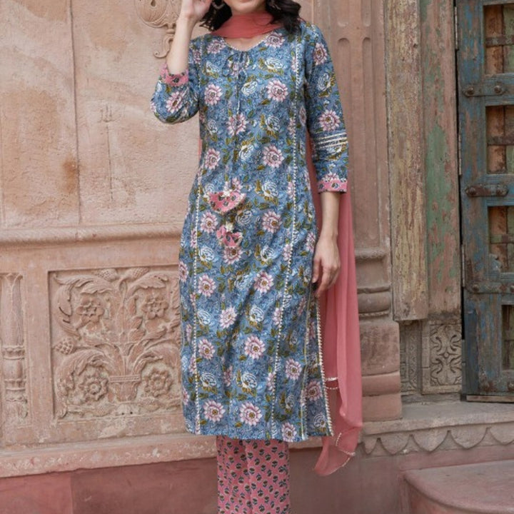 Cotton Kurti Set for Women – Ethnic Printed 3-Piece Combo | EP-02